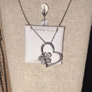 Sterling Silver Heart and Butterfly Necklace